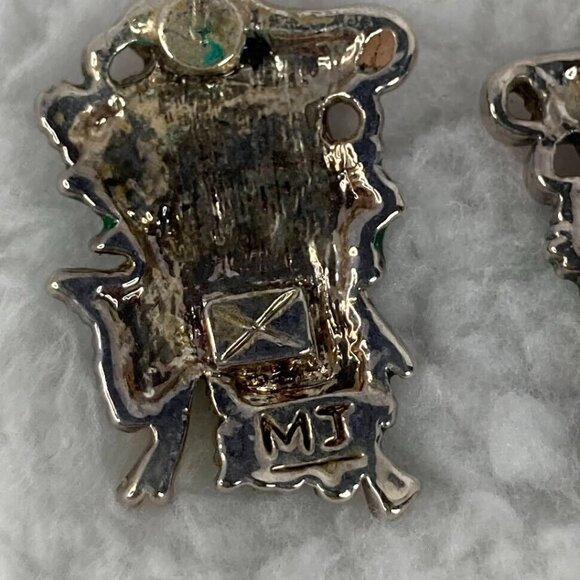 Vintage Marie Jennifer Christmas Bells 2" Brooch Pendant 1" Earrings Red Green - Picture 9 of 10